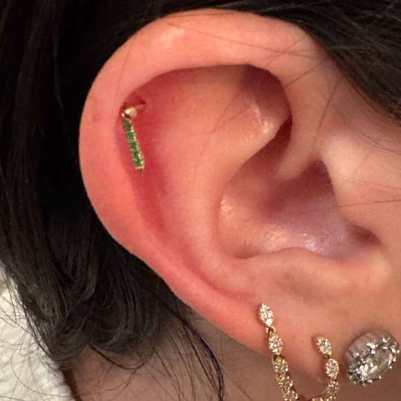 Maria TASH Gold and Emerald Eternity Bar Earring